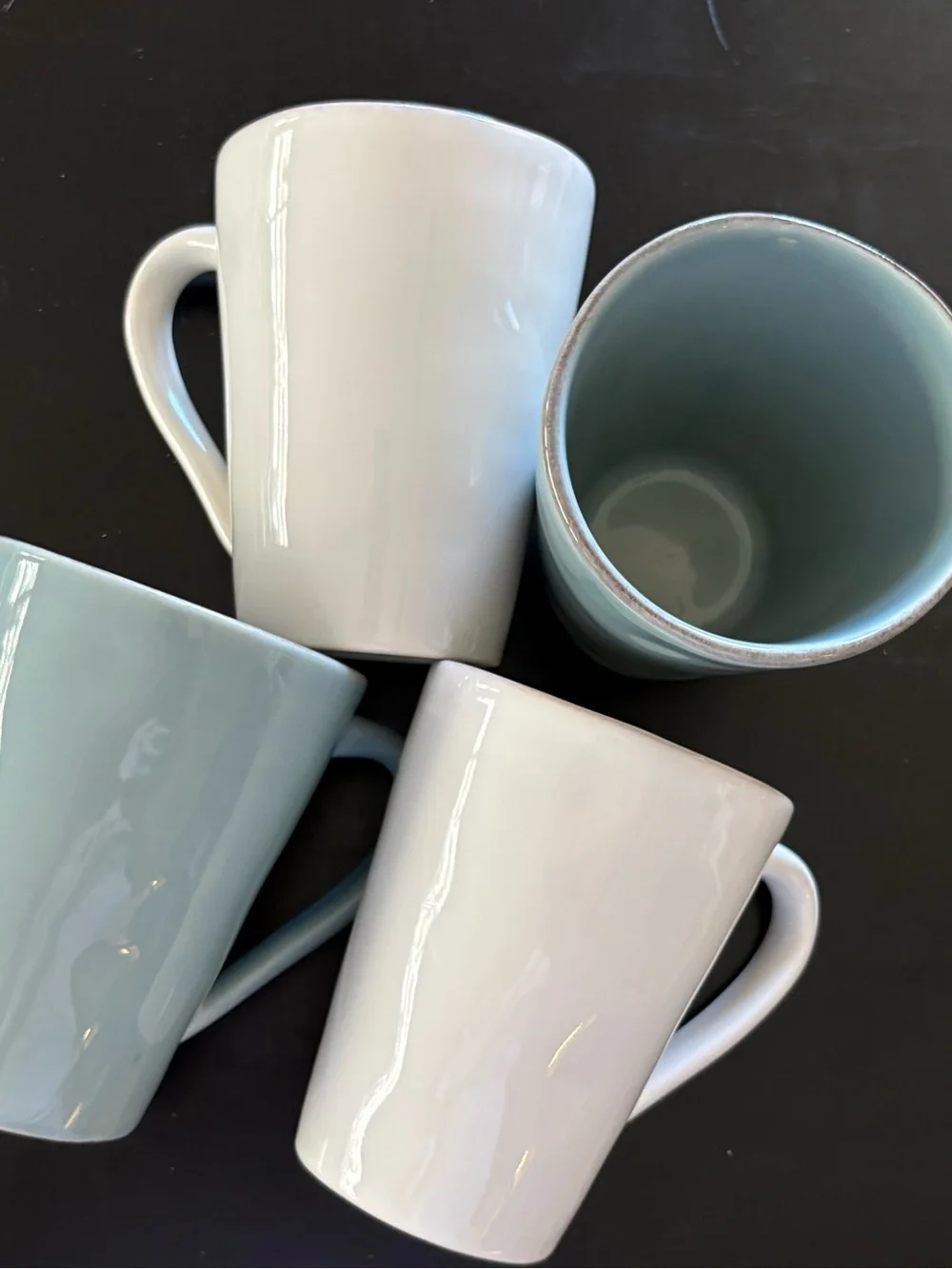 Crate & Barrel White and Light Gray-Blue Ceramic Mug Set